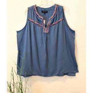 WOMEN SLEEVELESS EMBROIDERED BOHO TOP 2X/3X CRINKLE FESTIVAL COACHELLA WHIMSY